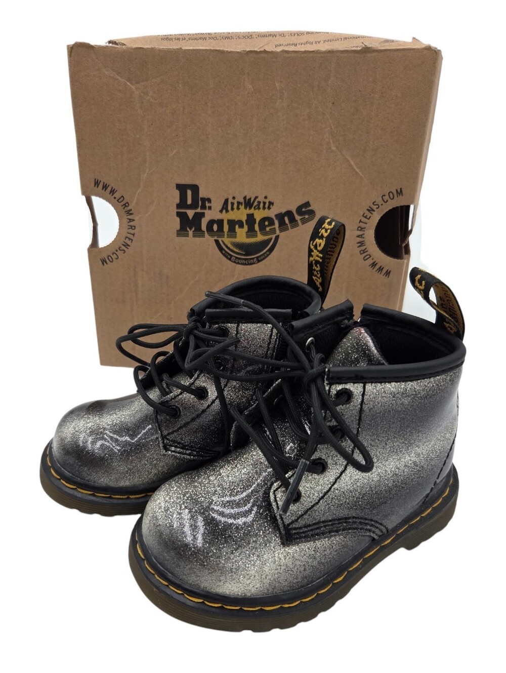 Dr. Martens Ombre Glitter Black Silver Combat Boots Kids Size 6
